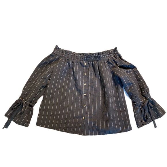 Lucky Brand Striped Long Sleeve Off Shoulder Top S EUC! - Picture 3 of 12